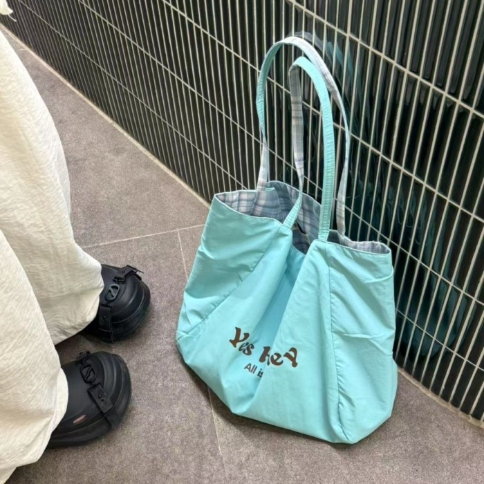 Túi tote hai mặt màu xanh bạc hà sức chứa lớn phong cách Hàn Quốc phong cách lười biếng đi lạ