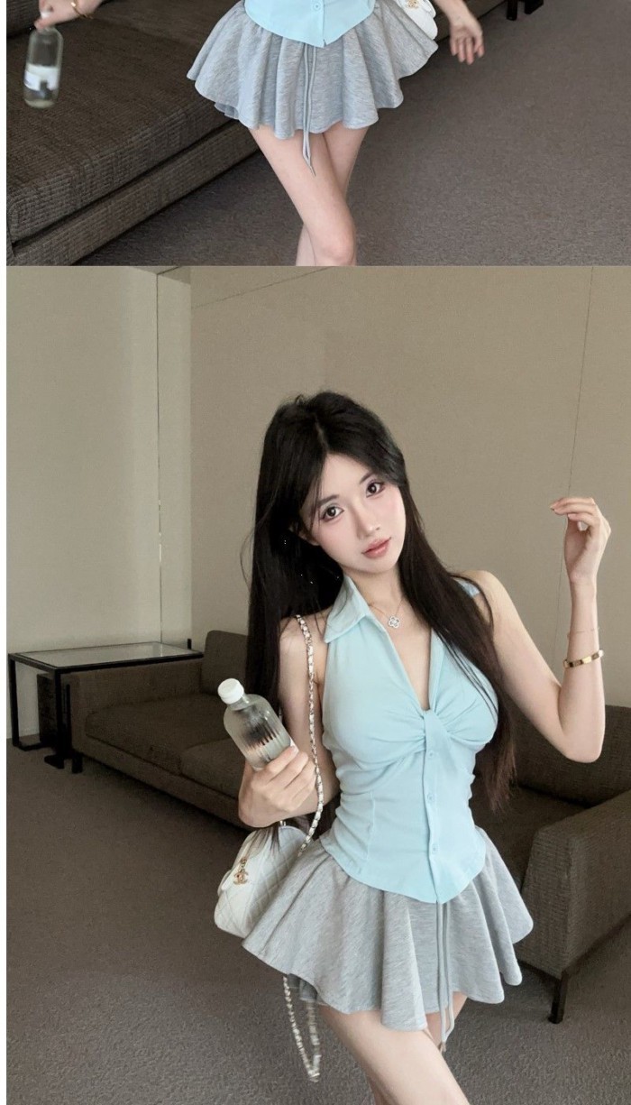 Sexy Sweet Girl Knotted Halter Camisole Womens Outerwear Knotted Design Fashionable Autumn Un