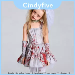 Trang Phục Cho Trẻ Em Và Người Lớn Kinh Dị Màu Xám Máu Ma Cô Dâu Đầm Ren Và Váy Tulle