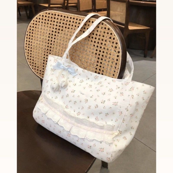 túi tote vải canvas họa tiết hoa tươi tắn và đa năng phong cách Hàn Quốc túi vải đeo vai đơn dung