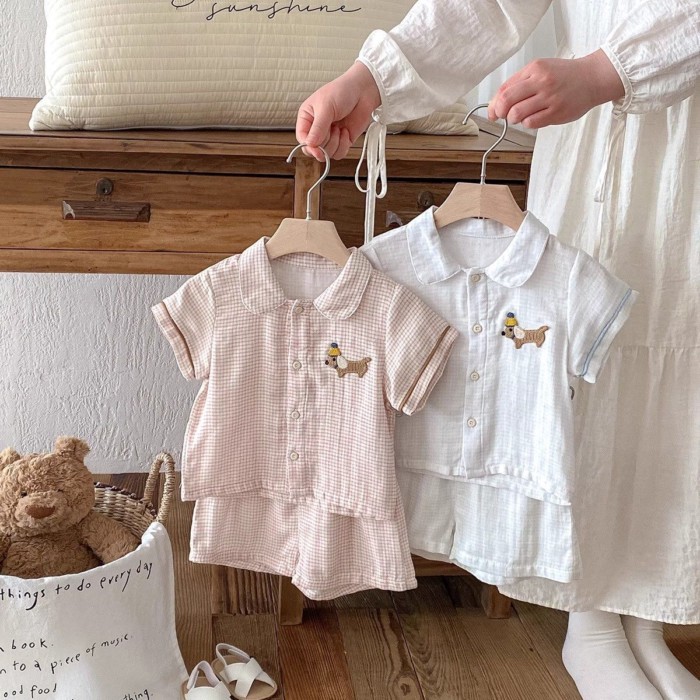 bộ đồ ngủ cho bé, đồ ngủ, bộ mỏng mùa hè, áo sơ mi ngắn tay bé trai và bé gái, quần short, bộ đồ