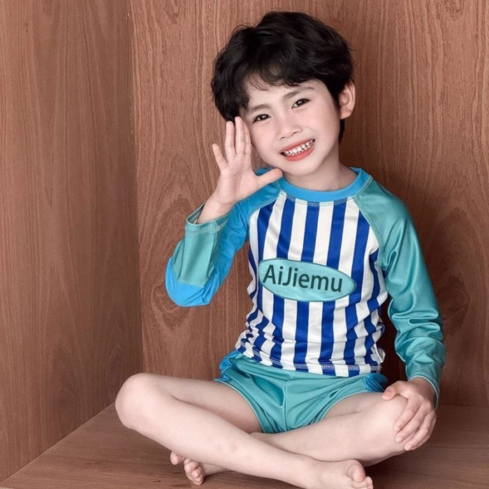Đồ bơi trẻ em phong cách Hàn Quốc dễ thương dài tay mỏng xẻ tà áo tắm đi biển đặc biệt đồ bơi