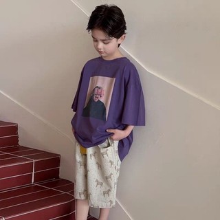 Áo thun ngắn tay bé trai cotton nguyên chất mùa hè phong cách Hàn Quốc dáng rộng mùa hè nửa tay mùa