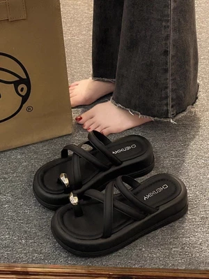 Heightening Slimming Versatile Thick-soled Sandals For Women's Outer Wear New High-end Slip-on H