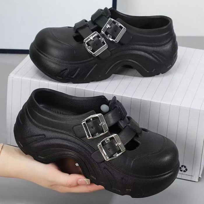 Mới Áo Khoác Ngoài Đế Dày Tăng Đáy Chống Trơn Trượt Croc Cho Nữ Mùa Hè Bao Đầu Nửa Dép Xăng Đan