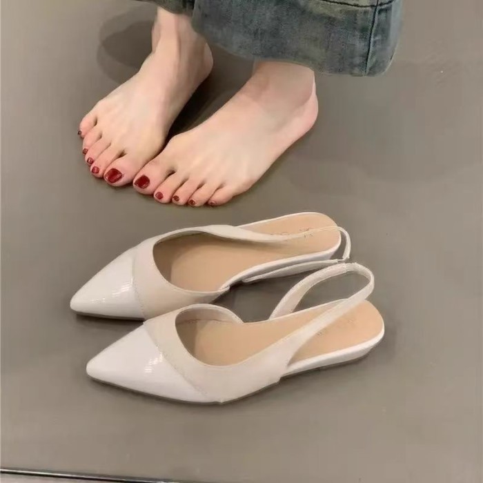 Đẹp kiểu cổ tích nhẹ nhàng mũi nhọn sau dép rỗng xuân hè thiết kế mới mũi nhọn giày thấp kiểu Ph