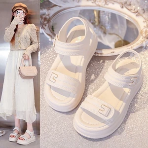Giày sandal thể thao mùa hè cho nữ đế dày tăng chiều cao Giày sandal đế bệt Velcro thông dụng, đa n