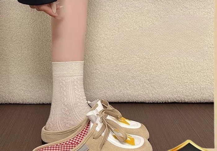 Dopamine Thời Trang Phổ Biến Đế Dày Bao Đầu Dép Nữ Buộc Dây Slip-On Chống Trơn Trượt Đa Năng Dép