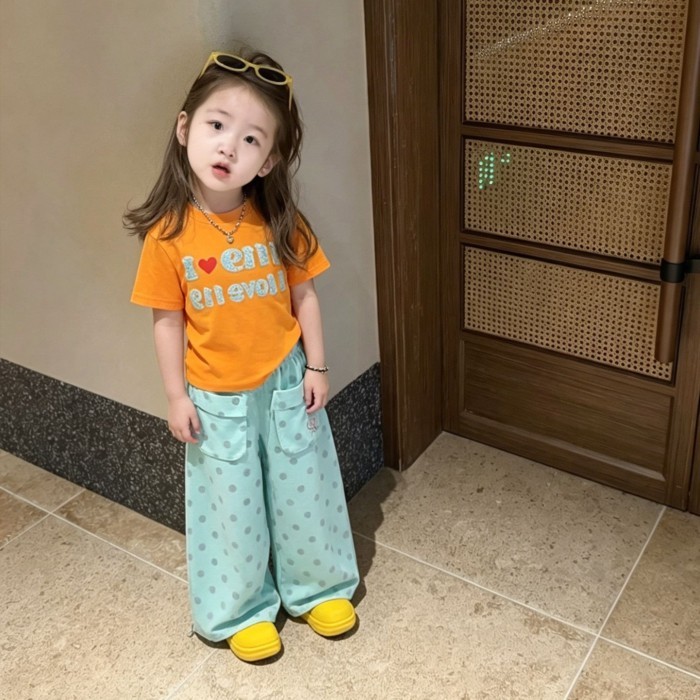 Girls Summer Thin Letter Printed Short-sleeved T-shirt New Fashion Style Little Girl Versatil