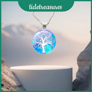 Vòng cổ mặt dây chuyền họa tiết cây tinh tế màu bạc cổ điển với Cabochon thủy tinh thủ công đẹp