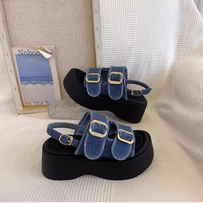 Sandal đế dày xinh xắn phối váy, áo khoác ngoài nữ, giày nêm La Mã cao cấp và đa năng