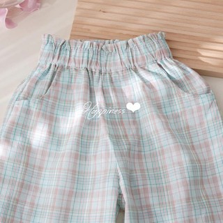 Bộ Đồ Mùa Hè Bé Gái Quần Chín Điểm Phong Cách Phương Tây Kẻ Sọc Mục Vụ Ren Thêu Quần Âu Bé Gái Quần