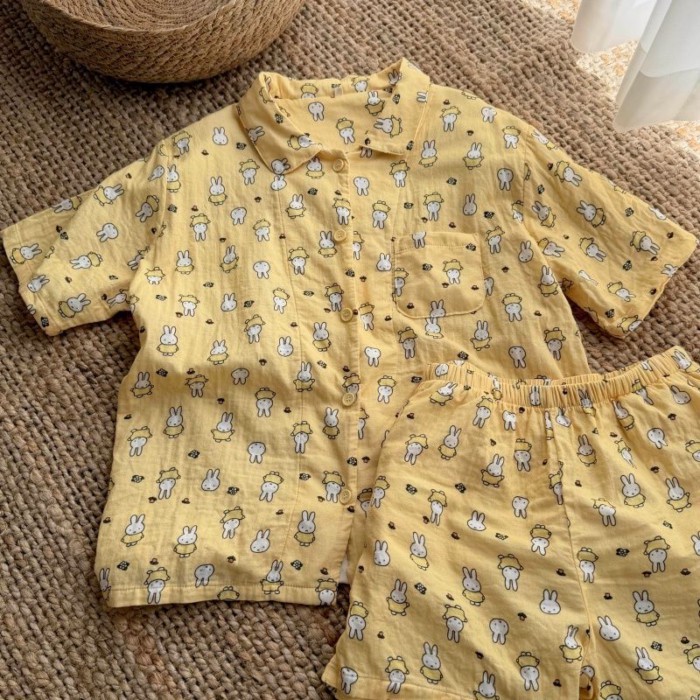 Kem Miffy Rabbit Cardigan Ins Cloud Cotton Bộ Đồ Ngủ Nữ Ngắn Tay Quần Short Cô Gái Ngọt Ngào Mặc