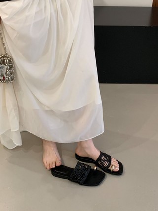 Retro Style One-line Braided Flat Sandals For Women To Wear Summer New Style Flip-flops Comfo