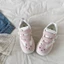 Giày thể thao Velcro màu hồng dễ thương cho nữ, giày trắng đa năng, giày bánh mì đế dày
