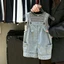 Bộ món quần đùi denim có dây đeo thời trang dành cho bé trai và bé gái bộ đồ hai mảnh thời tra