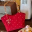New Korean Style Red Flower Canvas Bag, Contrasting Color Woven Shoulder Bag, Tote Bag, Commuter