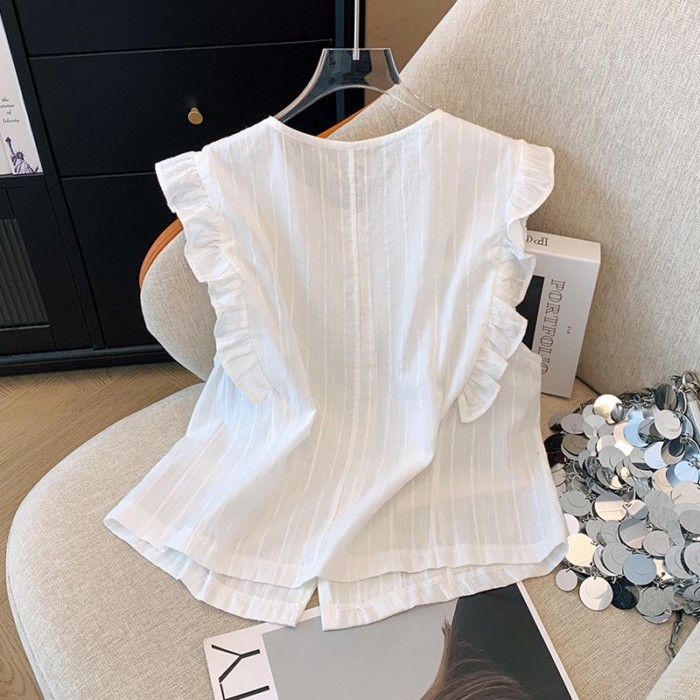 Áo sơ mi cộc tai thiết kế mùa hè độc đáo, áo vest vest một hàng phong cách mới