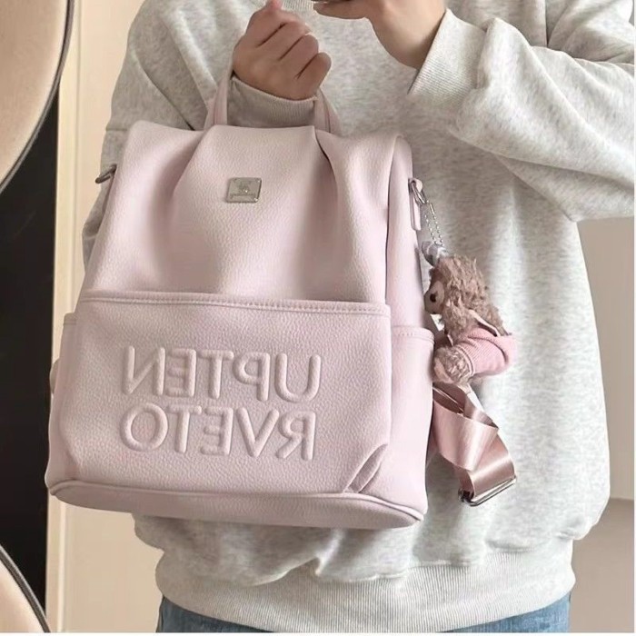 Túi  chữ màu hồng, hốc Hàn Quốc, ba lô xinh xắn đa năng, sức chứa lớn, đi học sinh viên, nhẹ đi h