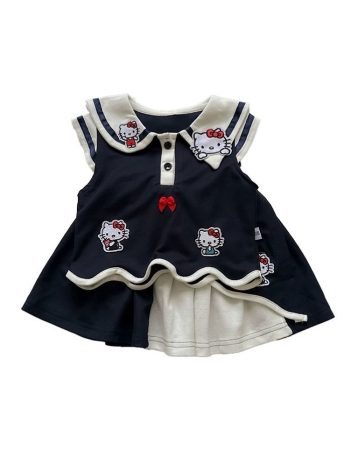Bộ đồ hai mảnh thêu hình Hello Kitty dễ thương cho bé gái