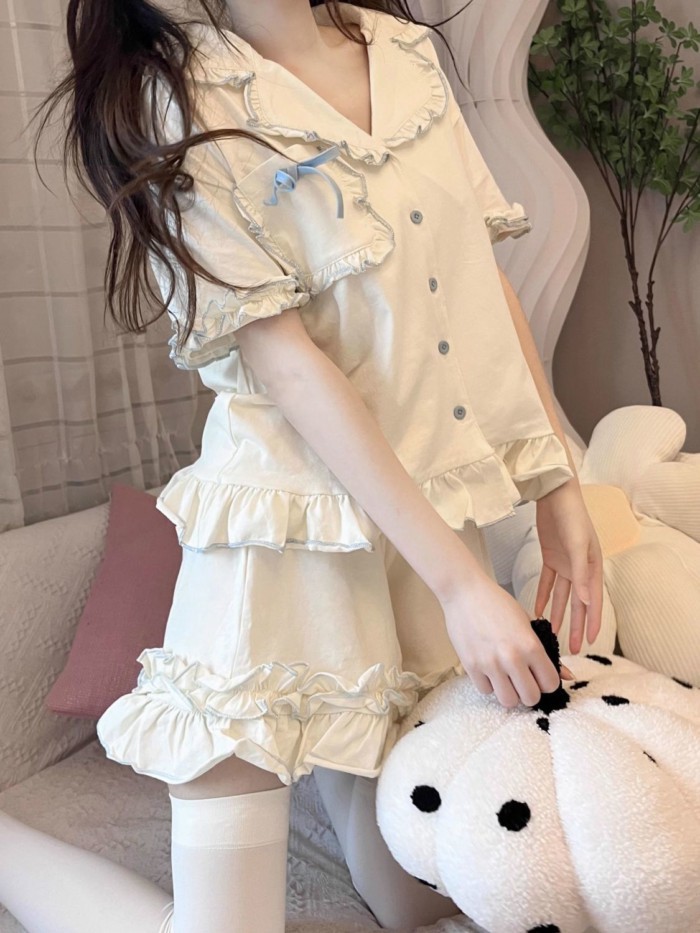 Korean Style Ins Style Sweet And Cute Pajamas For Women Summer Short-sleeved Shorts Thin Loos