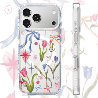 Ốp điện thoại sạc từ tính không dây Acrylic hình hoa Tulip màu hồng tương thích cho IPhone 16 PLUS 11 12 13 14 15 16 17 Pro Max Ốp lưng cứng chống sốc
