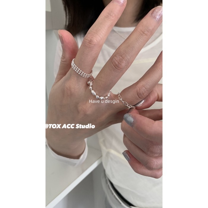 Have u desgin Hàn Quốc Blogger Pull-out Bạc ins Feel Đơn Giản Có Thể Điều Chỉnh Mềm Nhẫn Sang Trọng Đồng Bằng Nhẫn