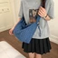 Túi tote dây đeo vai xếp li sọc xanh phong cách lười biếng sức chứa lớn túi đeo vai đi làm tú