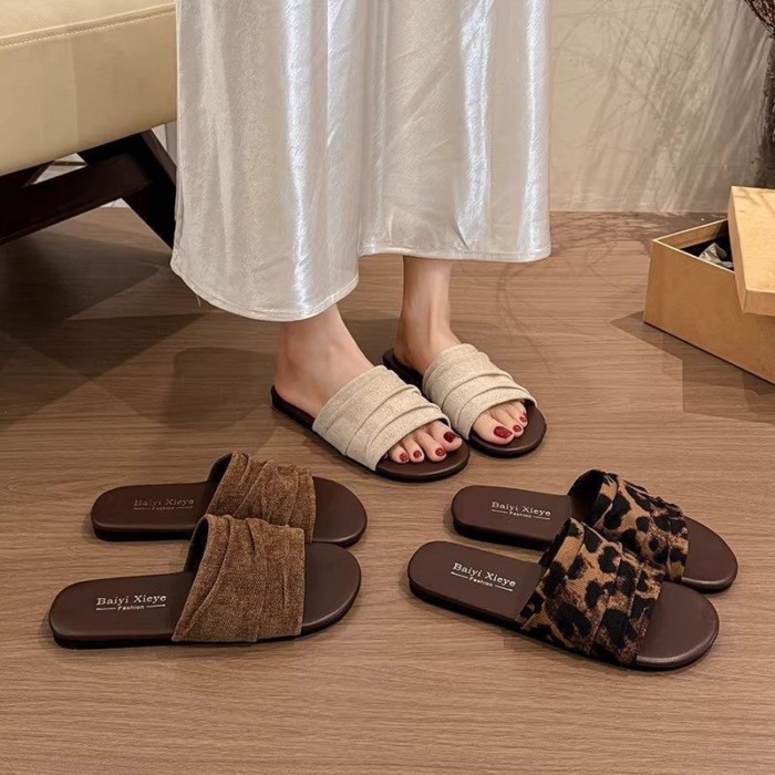 Giày sandal đế bệt xếp ly cho nữ mùa hè, dép đế bệt đi biển không gây mỏi chân.