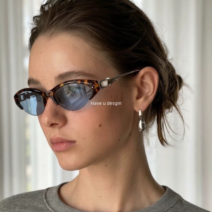 Have u desgin 2026 Phong Cách Mới Mắt Mèo Nửa Khung Kính Mát Chống Nắng Nữ Tiền Cũ Phong Cách Y2K Hot Girl Ôm Hơn Nhìn lõm Hình Kính Mát Mặt Tròn