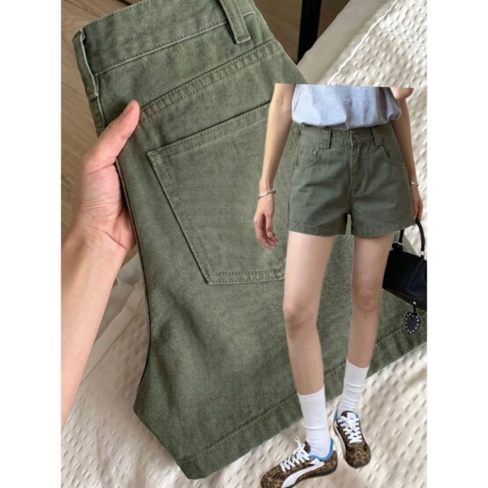 Quần short bảo hộ lao động màu xanh quân đội cho nữ mùa hè mới cao cấp thon gọn chữ A thường ngà