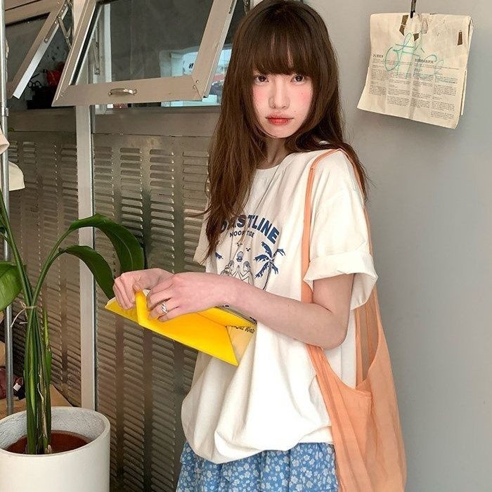 Váy ngắn lưng cao in hoa phong cách Hàn Quốc voan mỏng nhẹ gió nửa chiều dài không đều
