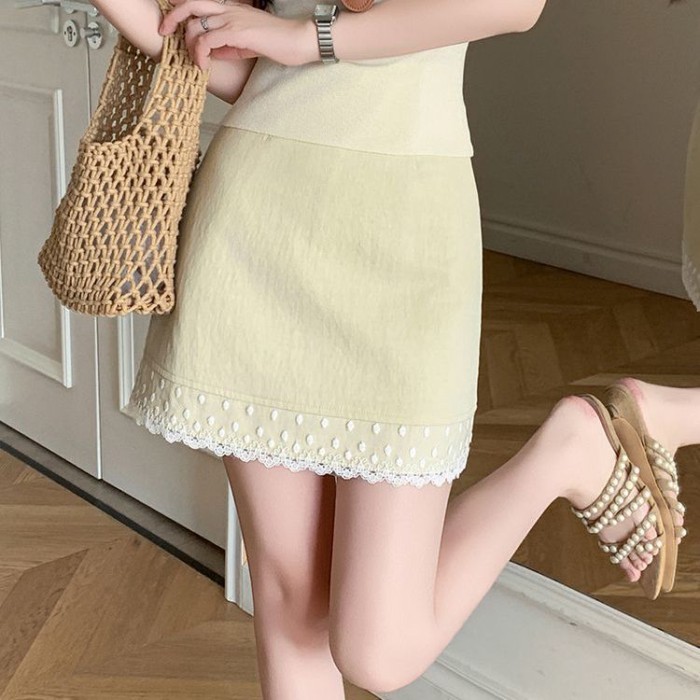 Lan ~ Pure Desire Ren Viền Váy Nữ Phong Cách Mới Xuân Hè Plus Size Béo mm Mặc Bên Ngoài Cao Cấp Chữ a Váy Hông