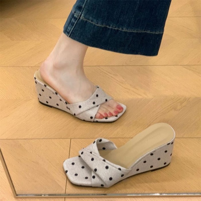 Giày sandal bện mũi vuông kiểu Pháp dành cho nữ, trang phục mặc ngoài mùa hè, váy phù hợp, dép x