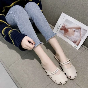 Dép mới Bao Đầu Mùa Hè Mới Đa Năng Đế Bằng Chống Trơn Trượt Nửa Trơn Trượt Bên Ngoài Mặc Giày