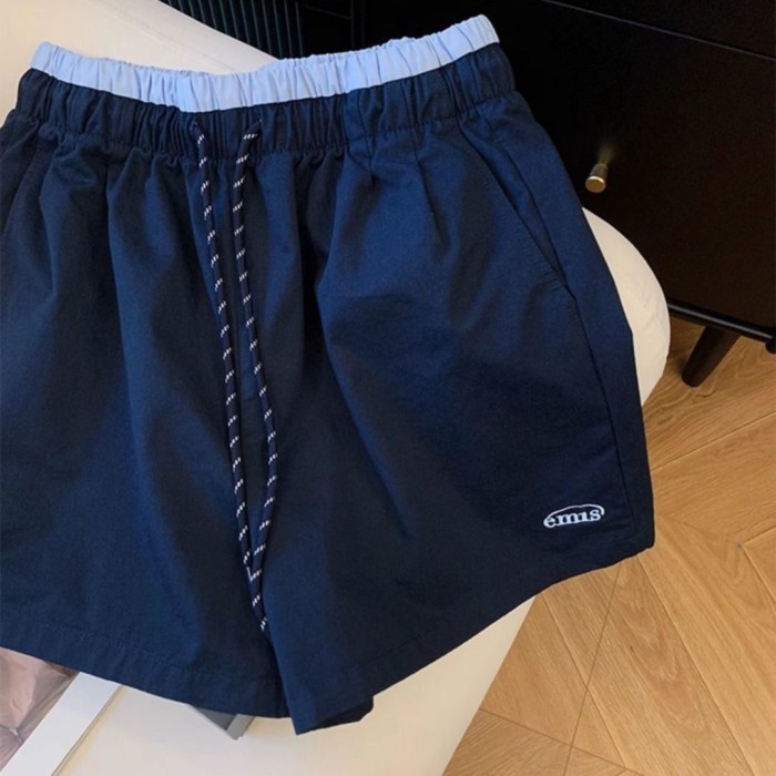 Korean Style Loose Spliced waist Shorts For Women Summer Drawstring Loose Lazy Style Casual S