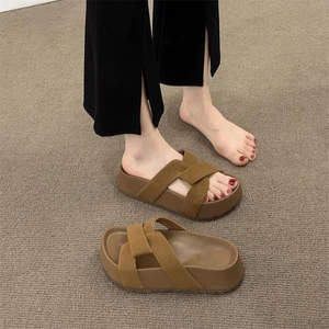 Giày sandal đế dày thời trang nữ, dép mùa hè, đế mềm, dép đi trong nhà thoải mái với váy