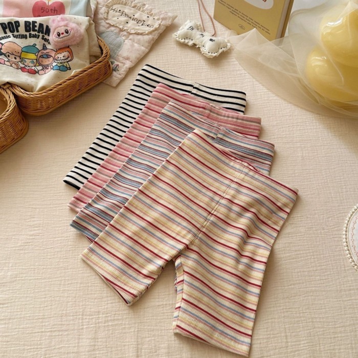 Nữ Co Giãn Mỏng Khu Phố Quần Quần Short Đạp Xe Cho Bé Mùa Hè Phong Cách Mới Hố Sọc Đáy Quần Trẻ