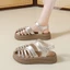 Giày Sandal Bao Đầu La Mã Mùa Hè Nữ Rỗng Flat Lồng Lợn Giày Phong Cách Đi Biển Giày Thường