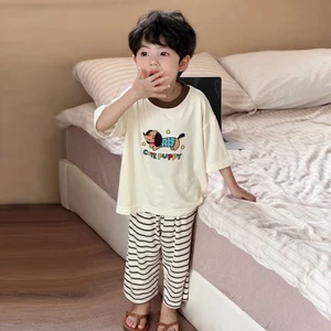 Bộ Đồ Ngủ Bé Trai Mùa Hè Mỏng Điều Hòa Modal Lụa Băng Bộ Đồ Cho Bé Quần Ngắn Tay Quần Áo Ở Nhà T