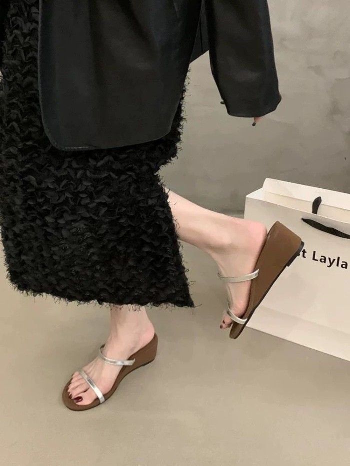 Dép đế bệt đế dày mùa hè xinh xắn dành cho nữ với giày cao gót phong cách Pháp và sandal đơn giản