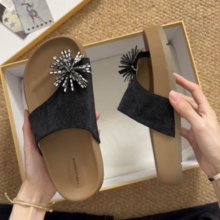 Summer New Thickness Rhinestone Slippers Women's Outerwear Cork Slippers French Retro Versati