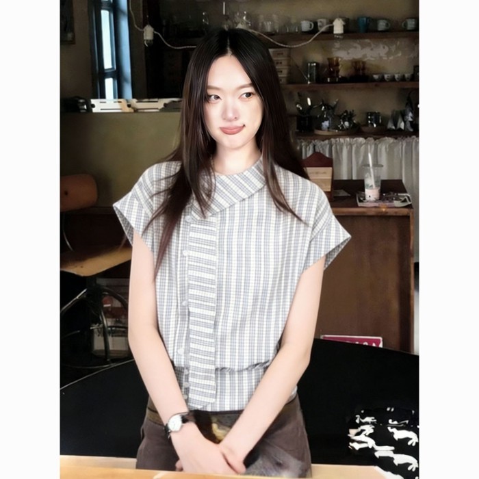 【Versatile And Evergreen】Great-looking Plaid Shirt For Women, Summer Ribbon Shirt, Short-sleev