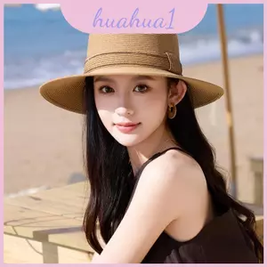 Mũ đế phẳng Raffia sành điệu có tấm che nắng và vừa vặn có thể điều chỉnh cho bãi biển và bể bơi