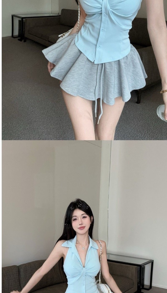 Sexy Sweet Girl Knotted Halter Camisole Womens Outerwear Knotted Design Fashionable Autumn Un