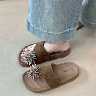 Summer New Thickness Rhinestone Slippers Women's Outerwear Cork Slippers French Retro Versati