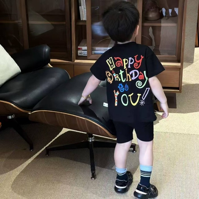 Birthday Printed Cotton Boys Short-sleeved T-shirt Korean Style Small And Medium-sized Childr