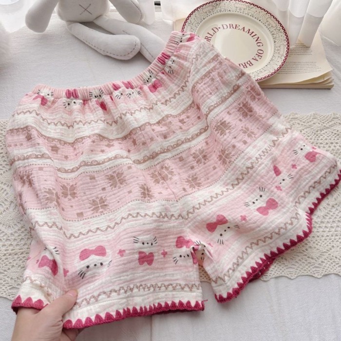 Nhật Bản màu đỏ và hồng phim hoạt hình hellokitty mây cotton vest đồ ngủ nữ mùa hè thiết kế q
