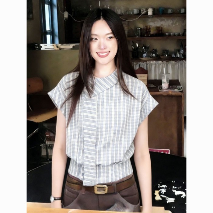 【Versatile And Evergreen】Great-looking Plaid Shirt For Women, Summer Ribbon Shirt, Short-sleev