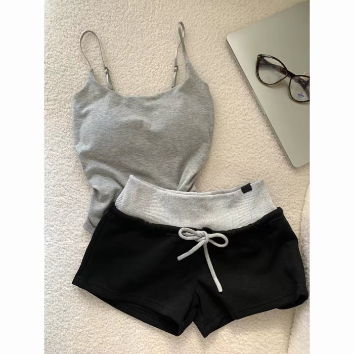 Đồ ngủ gợi cảm có miếng đệm ngực cho bé gái, quần short có dây đeo cho ham muốn thuần khiết v